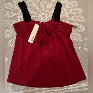 ❤️ HANII Y Silk Burgundy Sleeveless Top with Black Straps. Size: 44/10. NWT